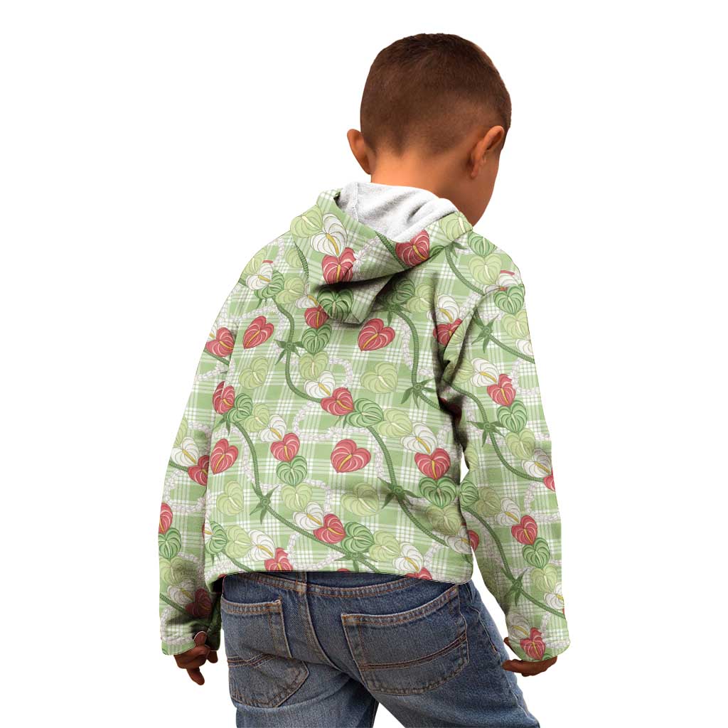 Anthurium Pikake Ti Leaf Palaka Kid Hoodie Green Version