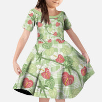 Anthurium Pikake Ti Leaf Palaka Kid Short Sleeve Dress Green Version