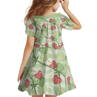 Anthurium Pikake Ti Leaf Palaka Kid Short Sleeve Dress Green Version