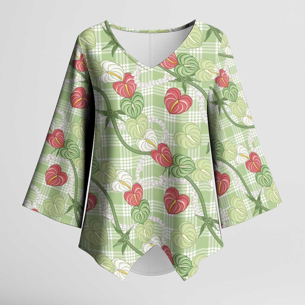 Anthurium Pikake Ti Leaf Palaka Kimono Sleeve Blouse Green Version