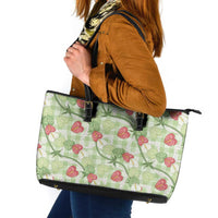 Anthurium Pikake Ti Leaf Palaka Leather Tote Bag Green Version LT01 Green - Polynesian Pride