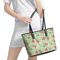 Anthurium Pikake Ti Leaf Palaka Leather Tote Bag Green Version LT01 - Polynesian Pride