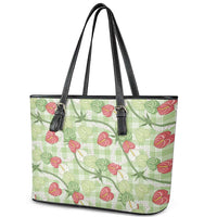 Anthurium Pikake Ti Leaf Palaka Leather Tote Bag Green Version LT01 - Polynesian Pride