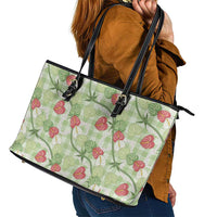 Anthurium Pikake Ti Leaf Palaka Leather Tote Bag Green Version LT01 - Polynesian Pride