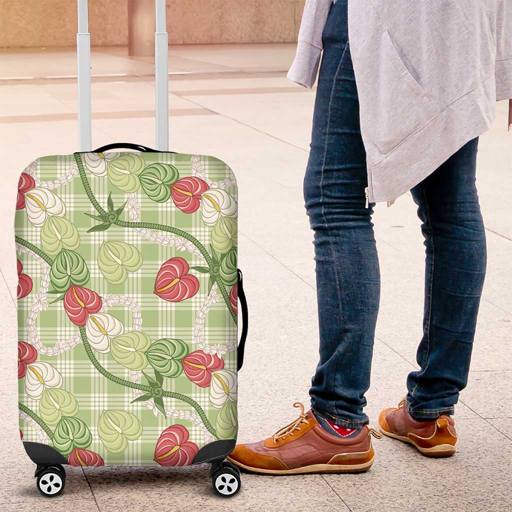 Anthurium Pikake Ti Leaf Palaka Luggage Cover Green Version LT01 Green - Polynesian Pride