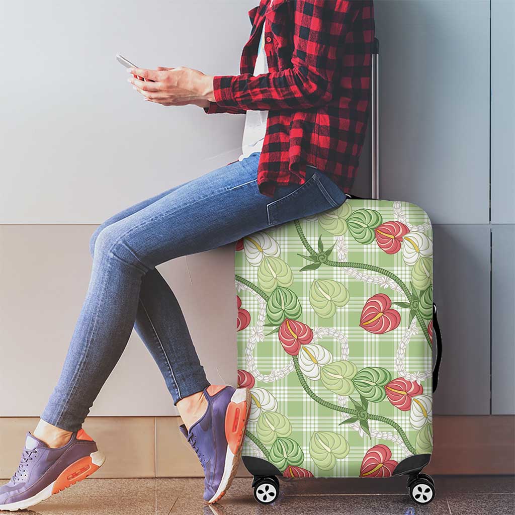 Anthurium Pikake Ti Leaf Palaka Luggage Cover Green Version LT01 - Polynesian Pride