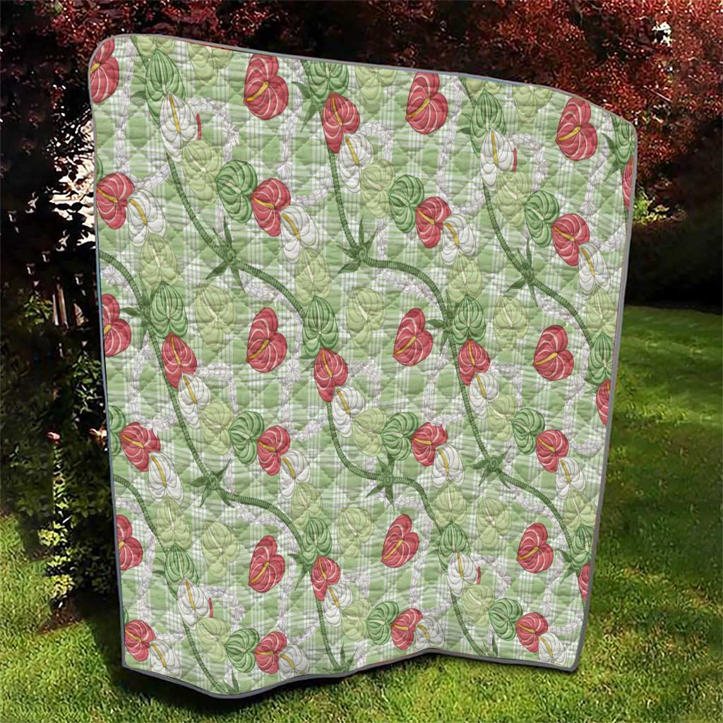 Anthurium Pikake Ti Leaf Palaka Quilt Green Version