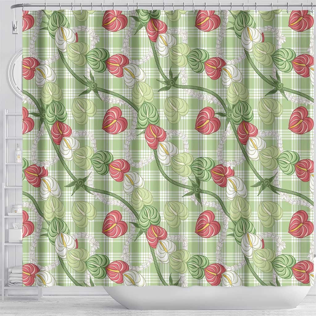 Anthurium Pikake Ti Leaf Palaka Shower Curtain Green Version LT01 - Polynesian Pride