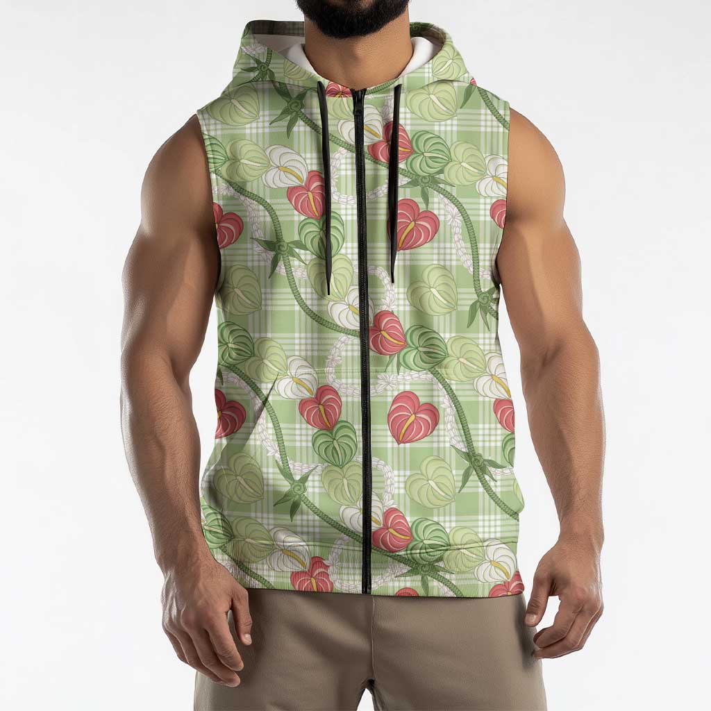 Anthurium Pikake Ti Leaf Palaka Sleeveless Zip Hoodie Green Version