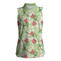 Anthurium Pikake Ti Leaf Palaka Women Sleeveless Polo Shirt Green Version LT01 Female Green - Polynesian Pride