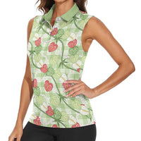 Anthurium Pikake Ti Leaf Palaka Women Sleeveless Polo Shirt Green Version LT01 - Polynesian Pride