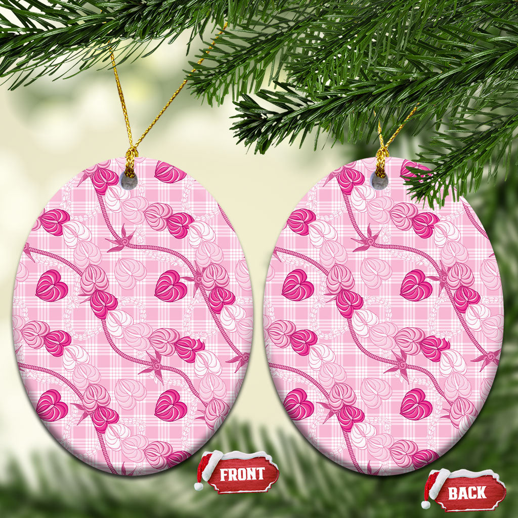 Anthurium Pikake Ti Leaf Palaka Ceramic Ornament Pink Version LT01 Oval Pink - Polynesian Pride