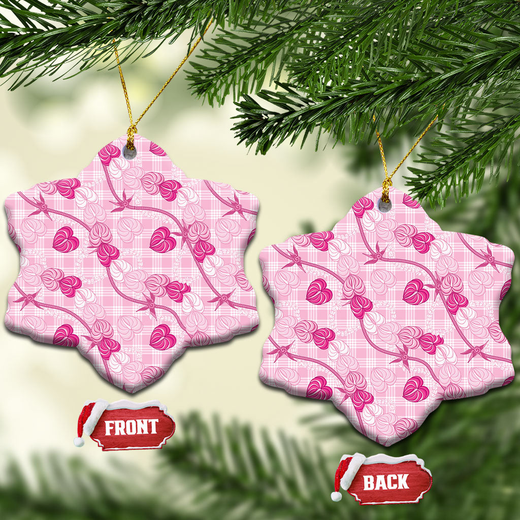 Anthurium Pikake Ti Leaf Palaka Ceramic Ornament Pink Version LT01 Snow Flake Pink - Polynesian Pride