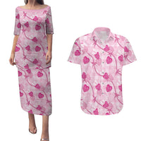 Anthurium Pikake Ti Leaf Palaka Couples Matching Puletasi and Hawaiian Shirt Pink Version LT01 Pink - Polynesian Pride