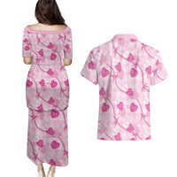 Anthurium Pikake Ti Leaf Palaka Couples Matching Puletasi and Hawaiian Shirt Pink Version LT01 - Polynesian Pride