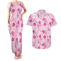 Anthurium Pikake Ti Leaf Palaka Couples Matching Tank Maxi Dress and Hawaiian Shirt Pink Version