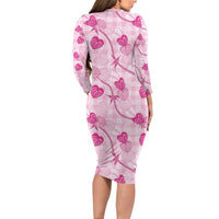 Anthurium Pikake Ti Leaf Palaka Family Matching Long Sleeve Bodycon Dress and Hawaiian Shirt Pink Version
