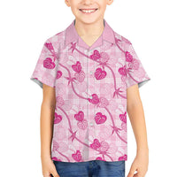 Anthurium Pikake Ti Leaf Palaka Family Matching Long Sleeve Bodycon Dress and Hawaiian Shirt Pink Version