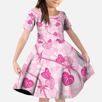 Anthurium Pikake Ti Leaf Palaka Family Matching Off Shoulder Short Dress and Hawaiian Shirt Pink Version