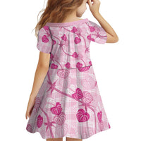 Anthurium Pikake Ti Leaf Palaka Family Matching Off Shoulder Short Dress and Hawaiian Shirt Pink Version