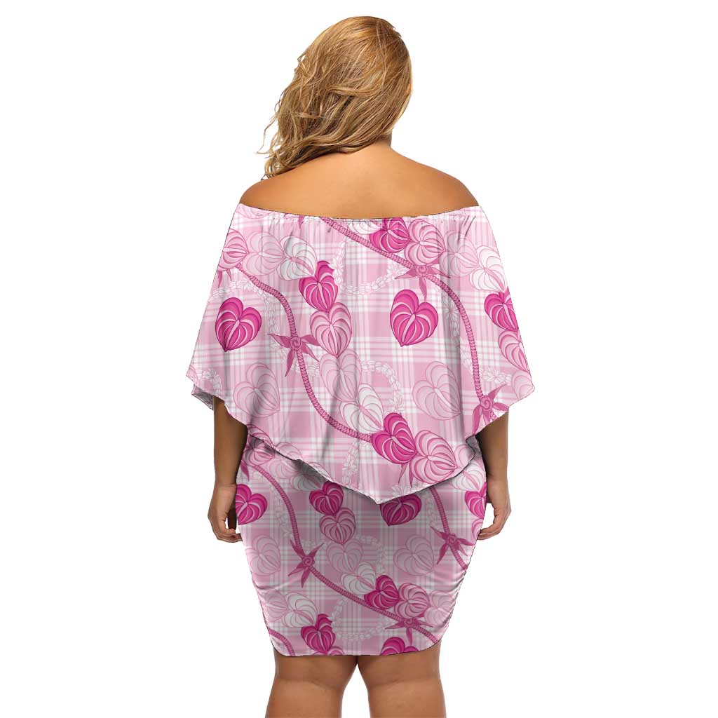 Anthurium Pikake Ti Leaf Palaka Family Matching Off Shoulder Short Dress and Hawaiian Shirt Pink Version