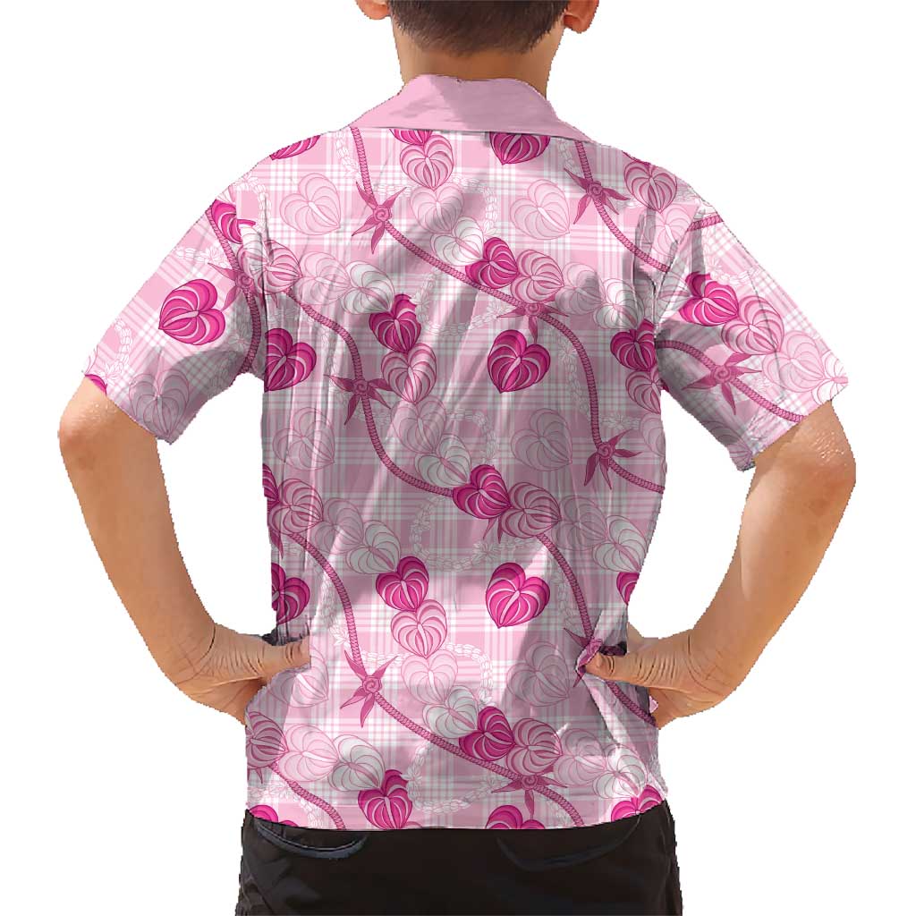 Anthurium Pikake Ti Leaf Palaka Family Matching Short Sleeve Bodycon Dress and Hawaiian Shirt Pink Version