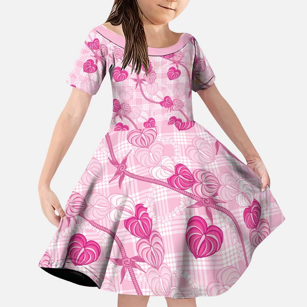 Anthurium Pikake Ti Leaf Palaka Family Matching Summer Maxi Dress and Hawaiian Shirt Pink Version