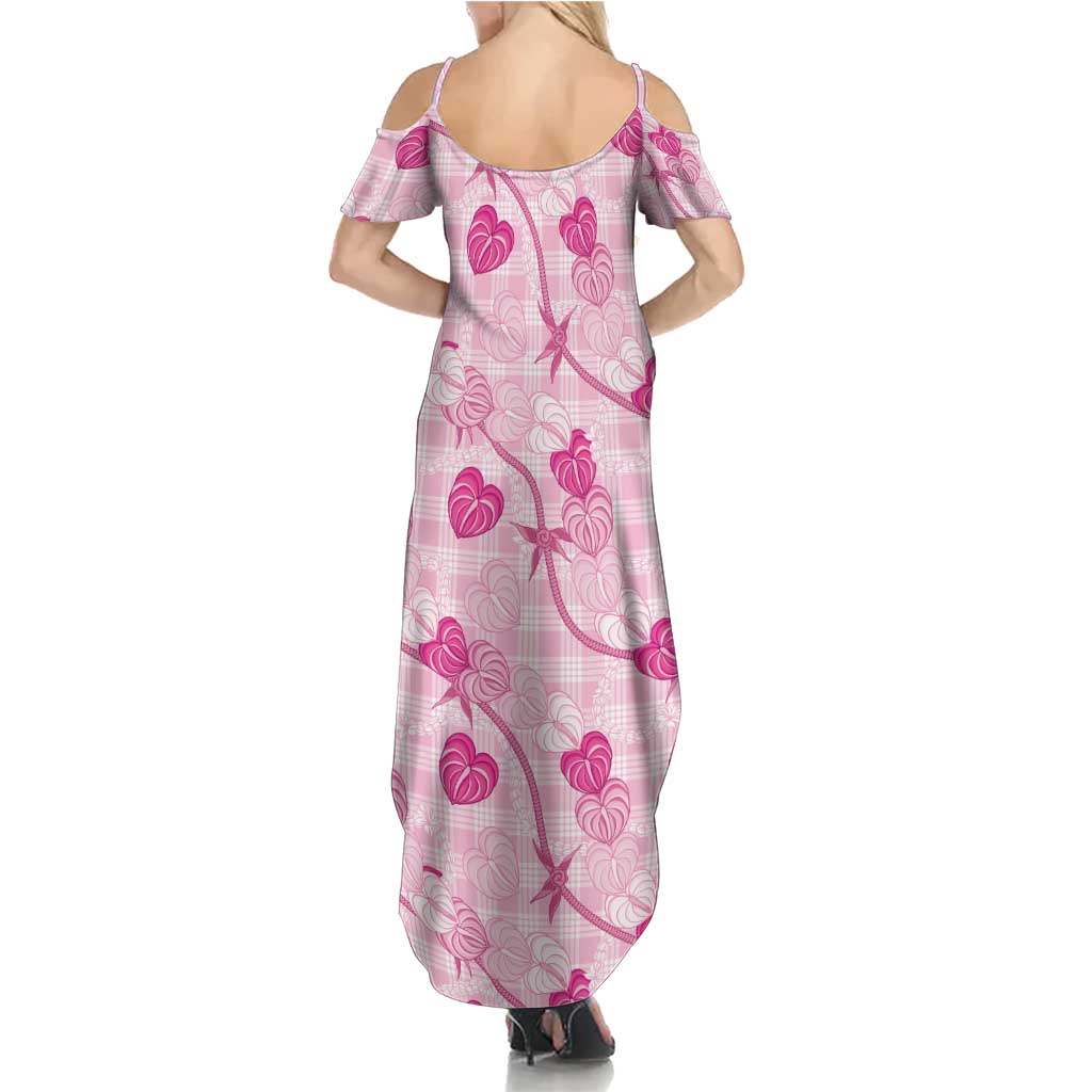Anthurium Pikake Ti Leaf Palaka Family Matching Summer Maxi Dress and Hawaiian Shirt Pink Version