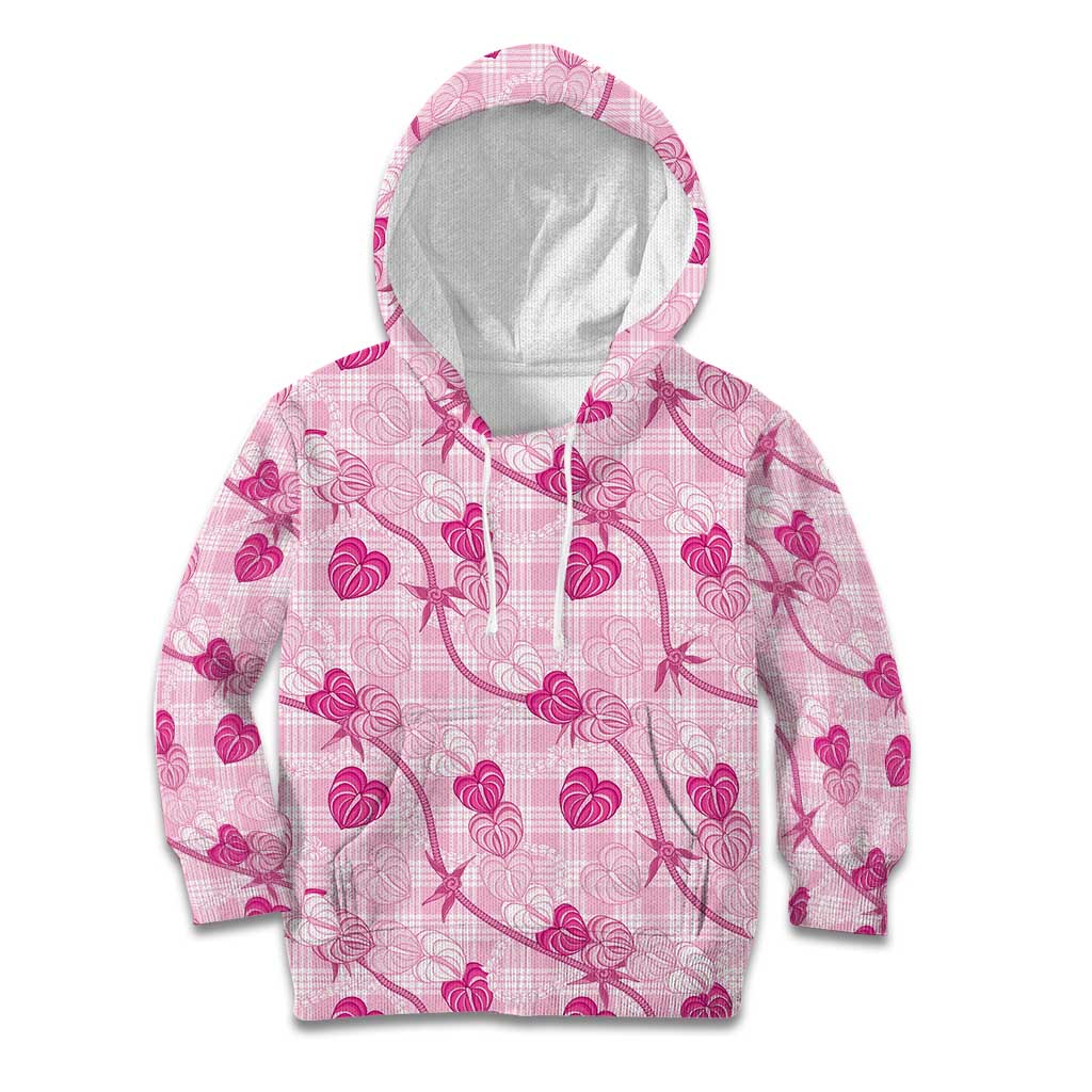 Anthurium Pikake Ti Leaf Palaka Kid Hoodie Pink Version