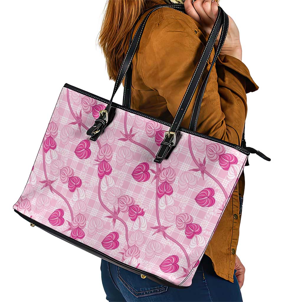 Anthurium Pikake Ti Leaf Palaka Leather Tote Bag Pink Version