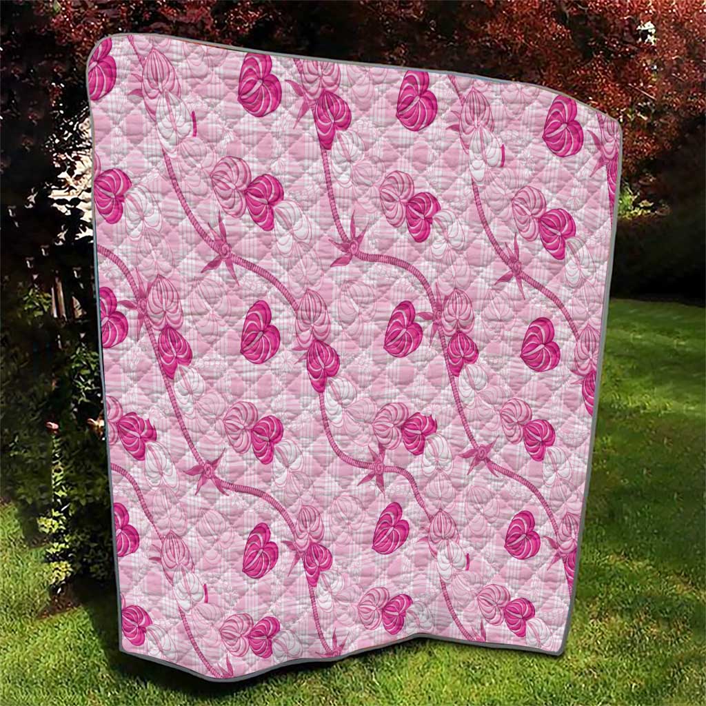 Anthurium Pikake Ti Leaf Palaka Quilt Pink Version