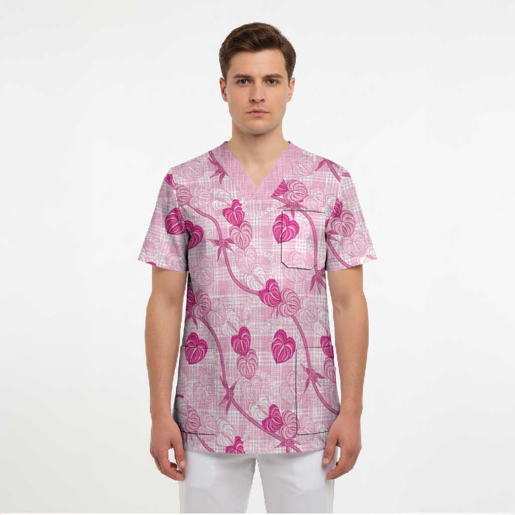 Anthurium Pikake Ti Leaf Palaka Scrub Top Pink Version