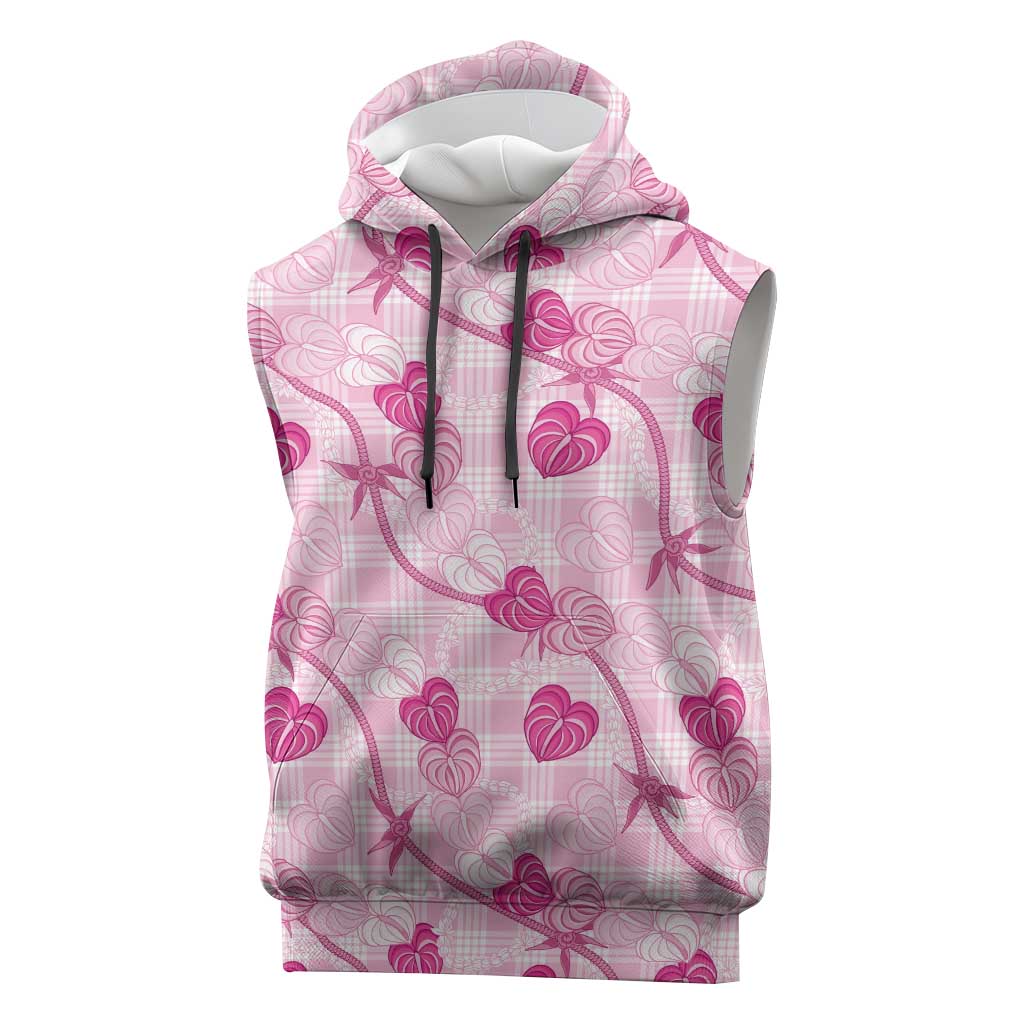 Anthurium Pikake Ti Leaf Palaka Sleeveless Hoodie Pink Version