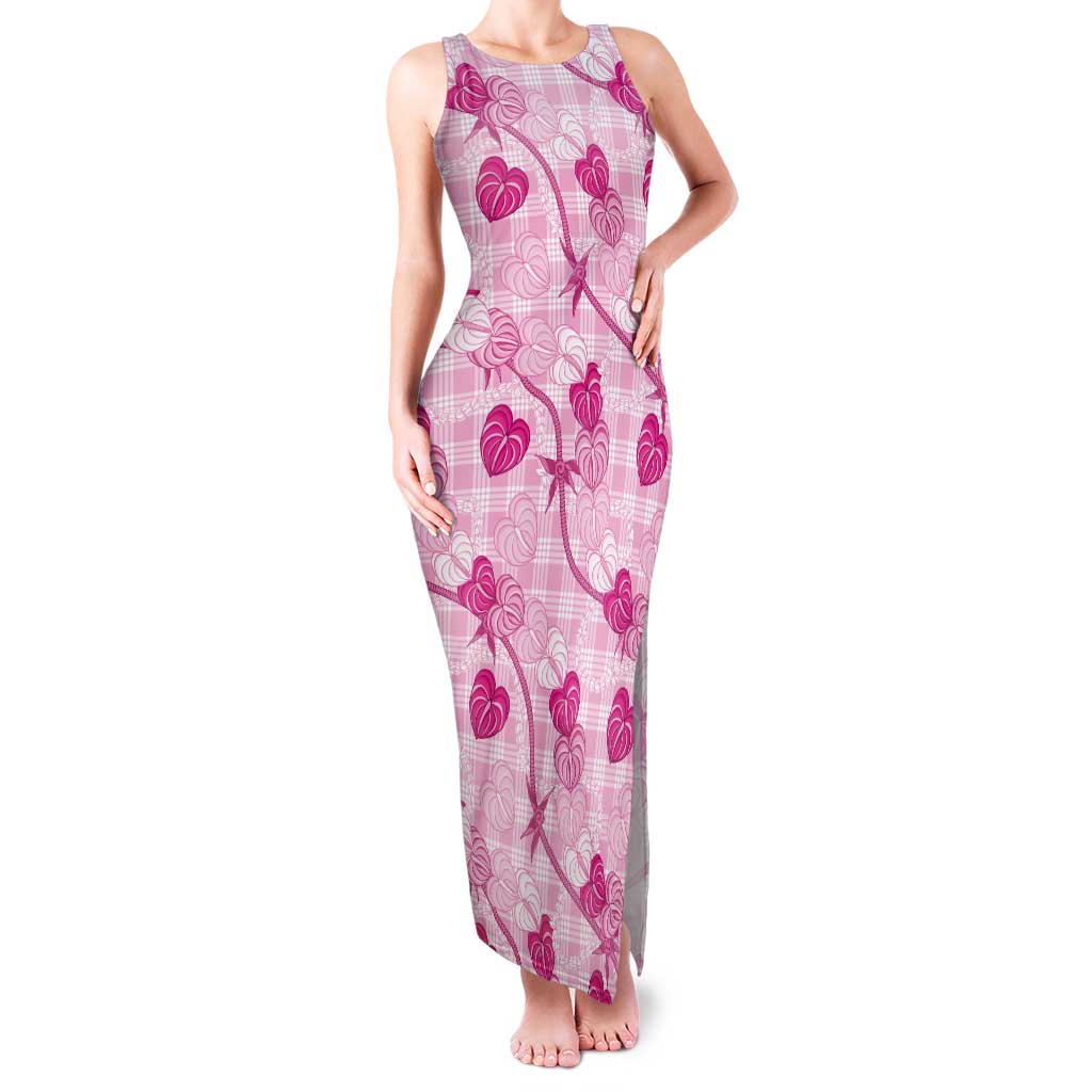 Anthurium Pikake Ti Leaf Palaka Tank Maxi Dress Pink Version