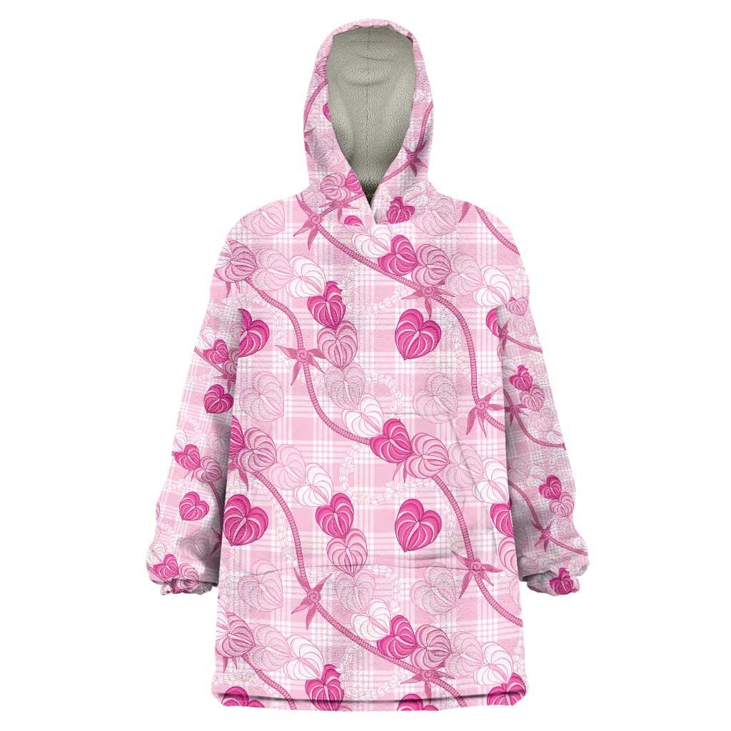 Anthurium Pikake Ti Leaf Palaka Wearable Blanket Hoodie Pink Version