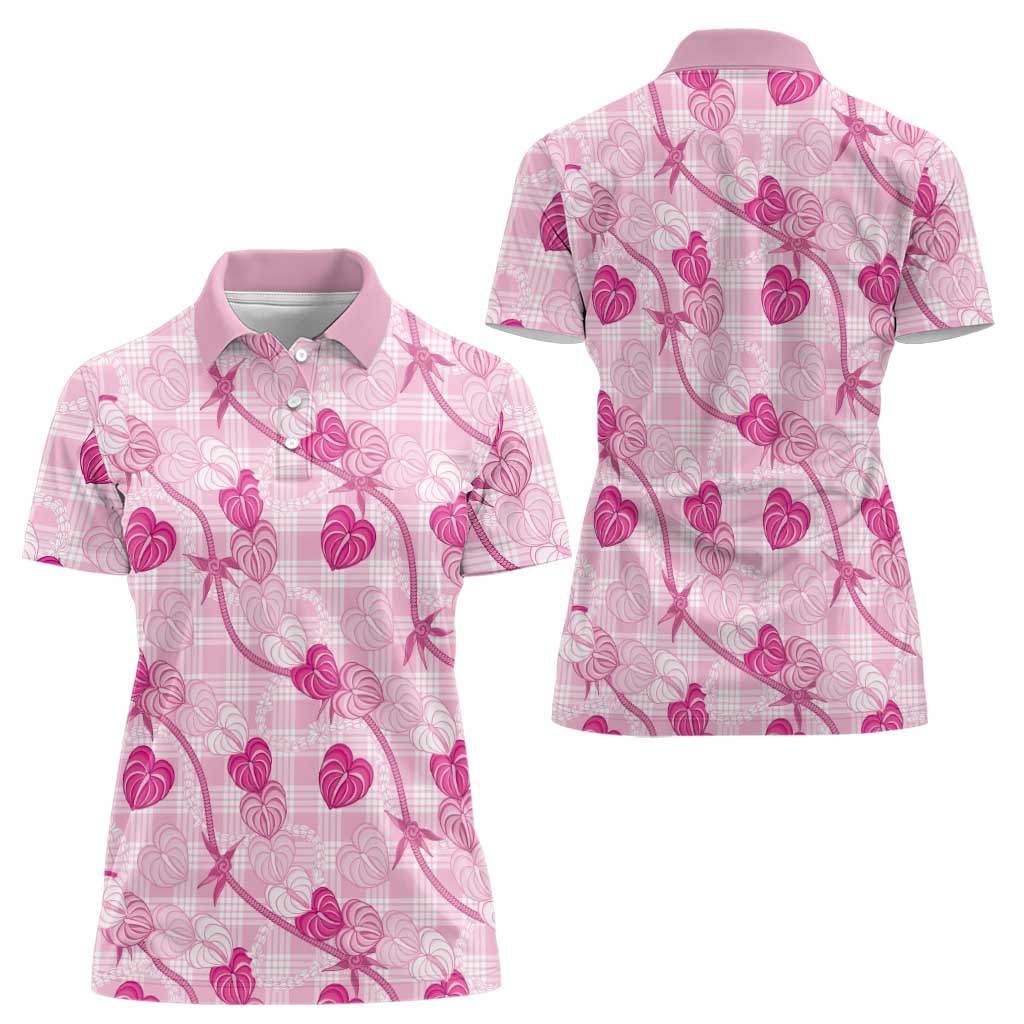 Anthurium Pikake Ti Leaf Palaka Women Polo Shirt Pink Version