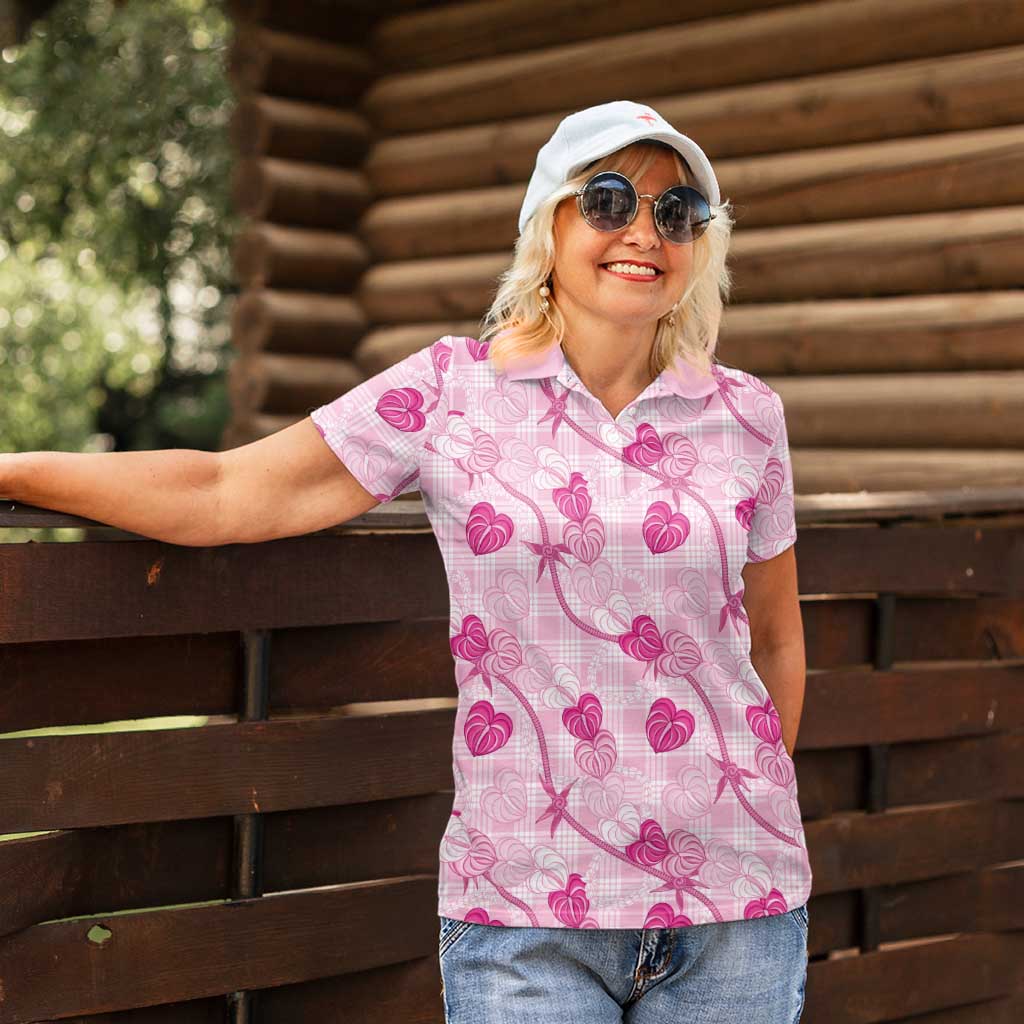 Anthurium Pikake Ti Leaf Palaka Women Polo Shirt Pink Version