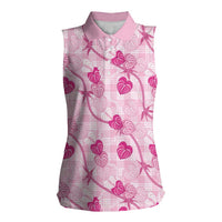Anthurium Pikake Ti Leaf Palaka Women Sleeveless Polo Shirt Pink Version LT01 Female Pink - Polynesian Pride