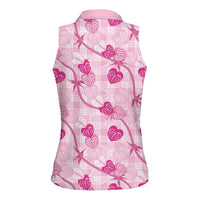 Anthurium Pikake Ti Leaf Palaka Women Sleeveless Polo Shirt Pink Version LT01 - Polynesian Pride