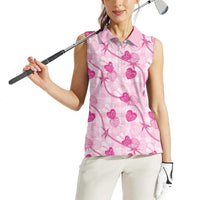 Anthurium Pikake Ti Leaf Palaka Women Sleeveless Polo Shirt Pink Version LT01 - Polynesian Pride