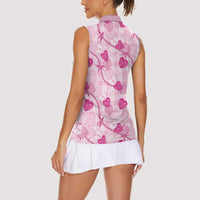Anthurium Pikake Ti Leaf Palaka Women Sleeveless Polo Shirt Pink Version LT01 - Polynesian Pride