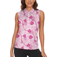 Anthurium Pikake Ti Leaf Palaka Women Sleeveless Polo Shirt Pink Version LT01 - Polynesian Pride