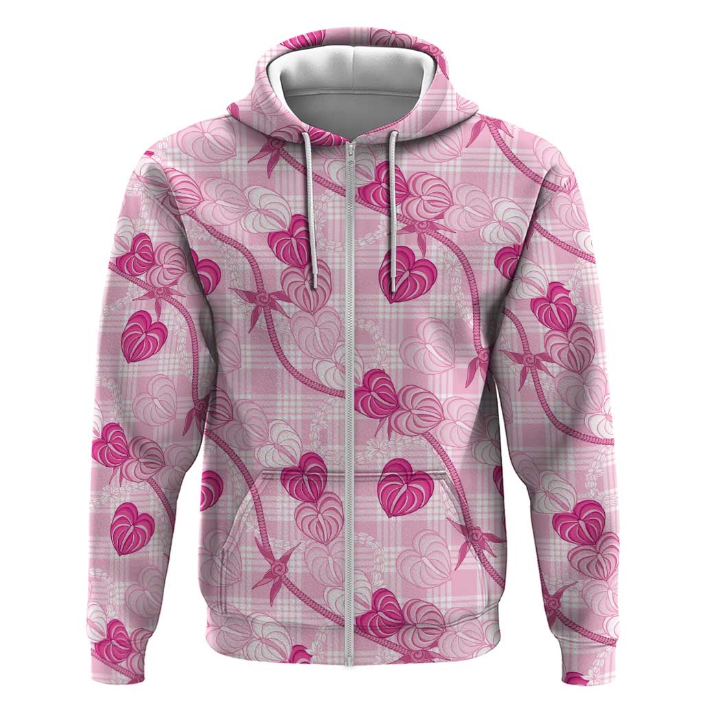 Anthurium Pikake Ti Leaf Palaka Zip Hoodie Pink Version