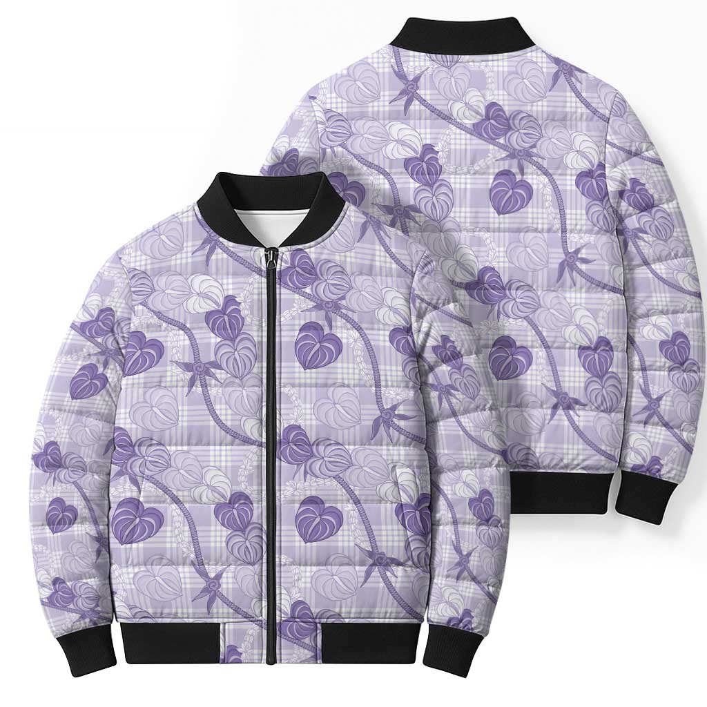 Anthurium Pikake Ti Leaf Palaka Bomber Puffer Jacket Purple Version