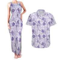 Anthurium Pikake Ti Leaf Palaka Couples Matching Tank Maxi Dress and Hawaiian Shirt Purple Version