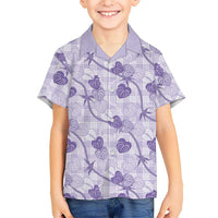 Anthurium Pikake Ti Leaf Palaka Family Matching Long Sleeve Bodycon Dress and Hawaiian Shirt Purple Version