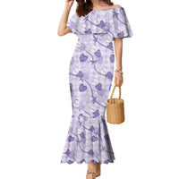 Anthurium Pikake Ti Leaf Palaka Family Matching Mermaid Dress and Hawaiian Shirt Purple Version