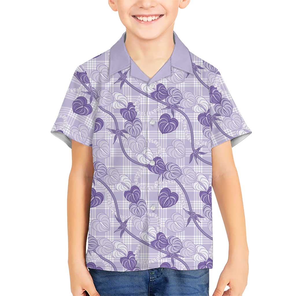 Anthurium Pikake Ti Leaf Palaka Family Matching Off The Shoulder Long Sleeve Dress and Hawaiian Shirt Purple Version