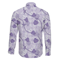 Anthurium Pikake Ti Leaf Palaka Family Matching Off Shoulder Maxi Dress and Hawaiian Shirt Purple Version