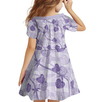 Anthurium Pikake Ti Leaf Palaka Family Matching Short Sleeve Bodycon Dress and Hawaiian Shirt Purple Version
